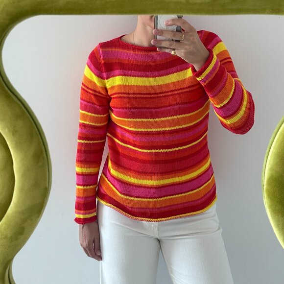 Handmade "Fruit Stripe" Knitted Sweater Size Medium-Large - Picture 1 of 8